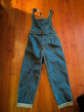 Madewell Dark Blue Denim Overalls with Contrast Stitching